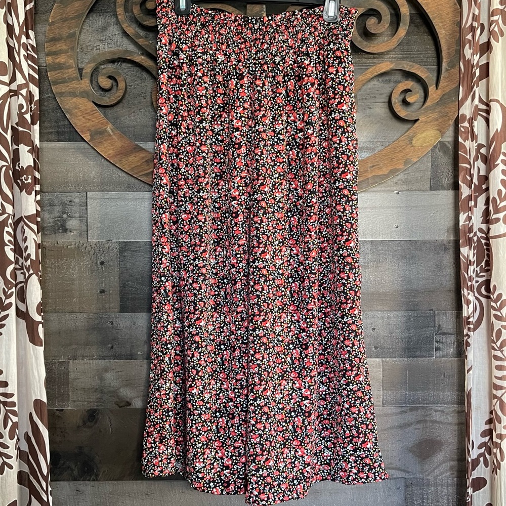 Floral Wide Leg Pants by Eyeshadow Black Red Yellow Flowers Elastic Waist